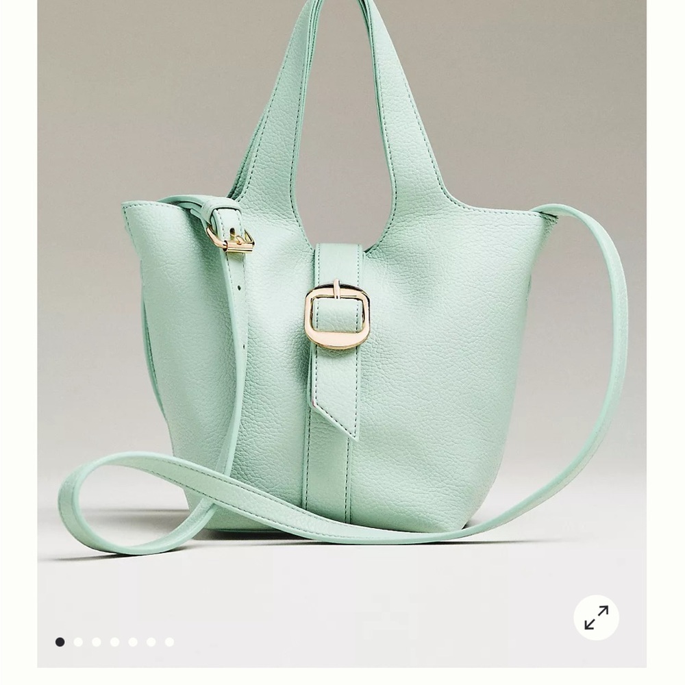 Anthropologie Mint Green Pebbled Mini Bucket Tote Bag - Picture 5 of 7